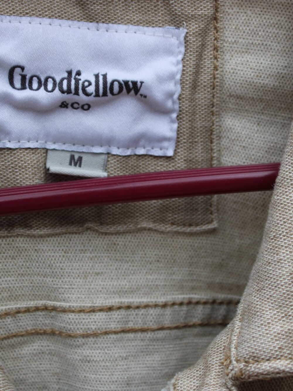 Goodfellow Cotton Men Beige Jacket SZ M Button Down Pockets Adjustable Waist - Picture 4 of 6